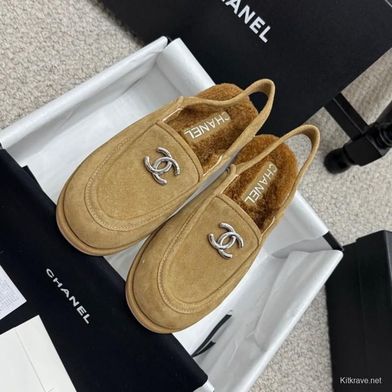 Chanel 2025/SS Teddy Fur Loafers with Double C Logo - KFY00300