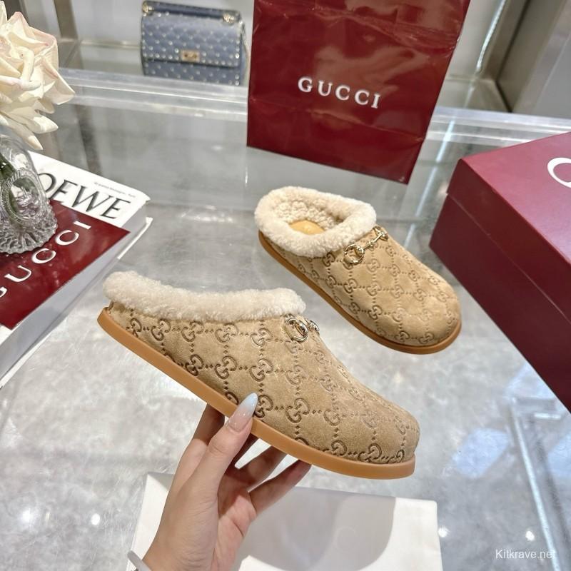 Gucci 2025 SS Autumn Winter New Suede Leather Horsebit Detail Women Wool Loafers - LY00260