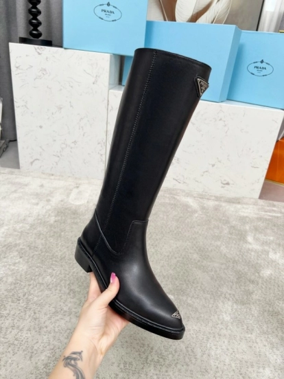 Prada Classic Triangle Logo Pointed Toe Boots - LY00400