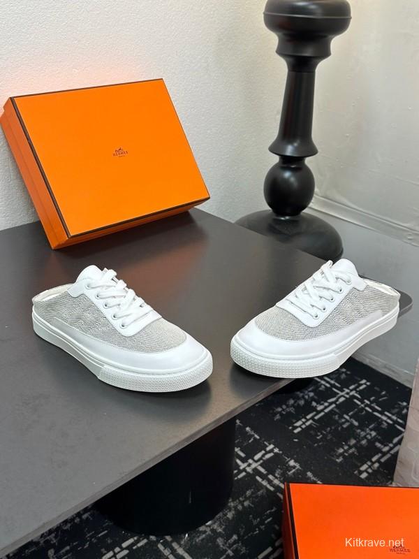 Hermes Deep Series Couple White Sneakers Casual Skate Shoes - AS00320