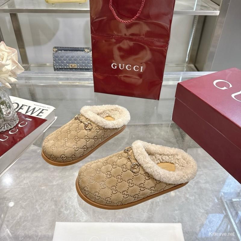 Gucci 2025 SS Autumn Winter New Suede Leather Horsebit Detail Women Wool Loafers - LY00260