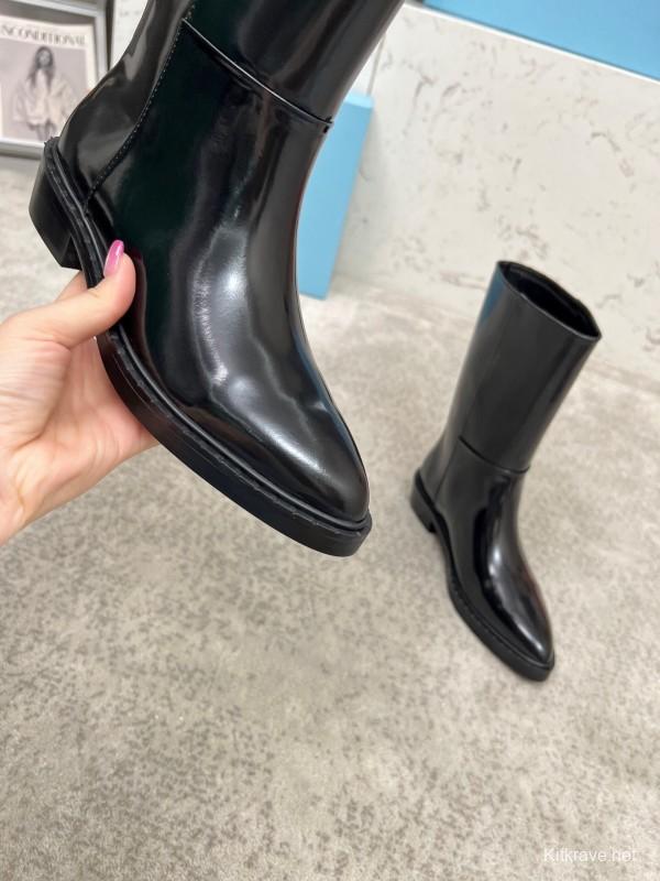 Prada Classic Triangle Logo Pointed Toe Boots - LY00350