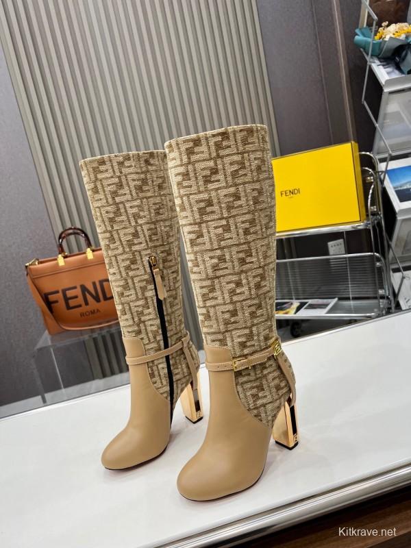 FENDI Delfina Round Toe Boots with FF Buckle - LY00