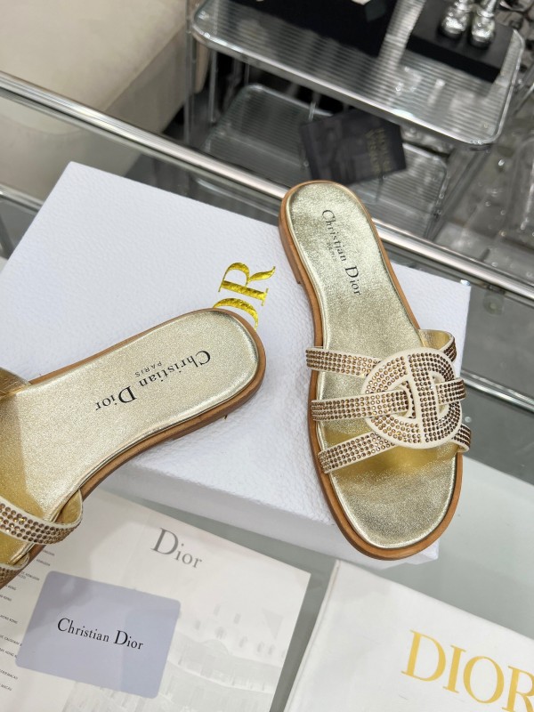 Dior D-Lane Sandals Hollow-out Monogram Flat Slides - LY00220/LY00260