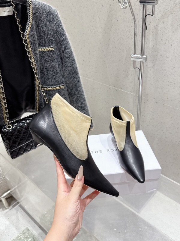 THEROW 2025SS French Retro Simple Style Mesh Kitten Heel Sandals - KFY00320