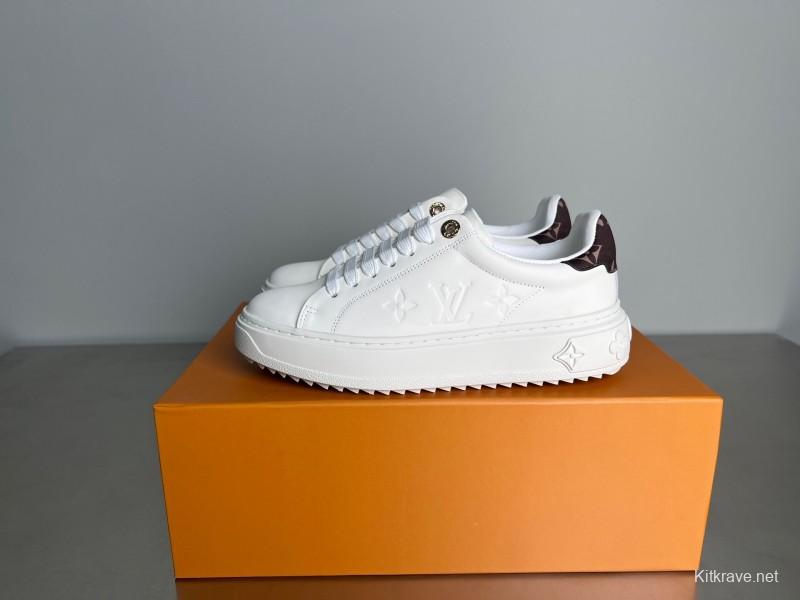 Louis Vuitton Takashi Murakami x LV Time Out Cherry Blossom Series Leather Round Toe Flat Low-Top Sneakers - YC