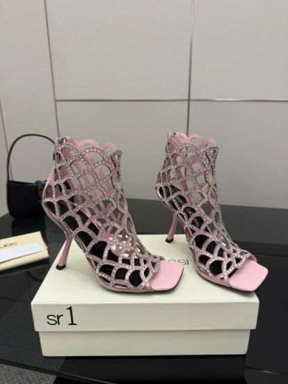 Sergio Rossi Mermaid Sandals 2025 SS Collection Elegant Fishnet High Heels - KFY00470