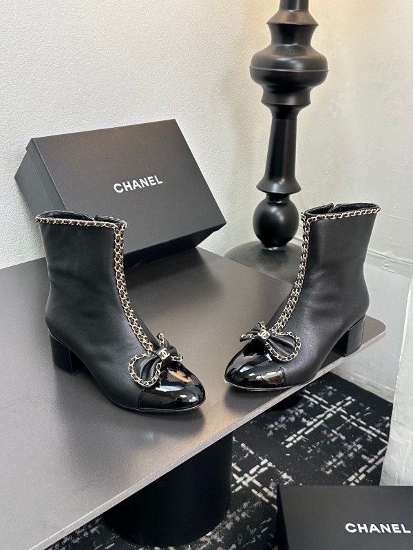 Chanel 2025/SS Chain Bow Chunky Heel Ankle Boots - LY00370