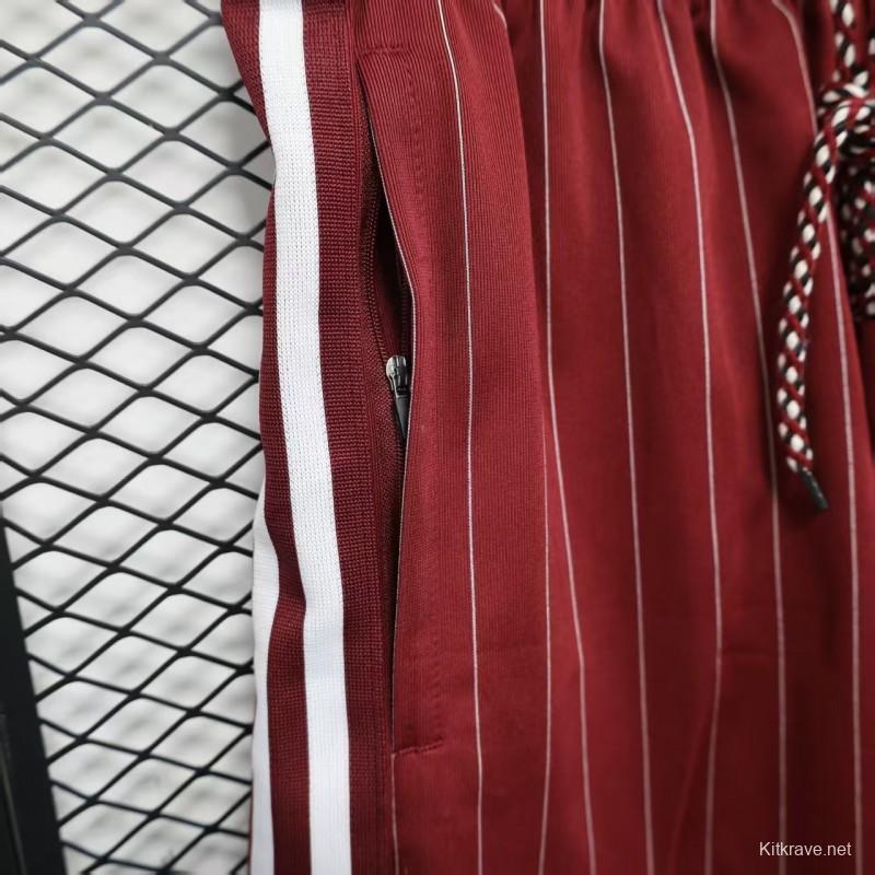 Player Version 25/26 Ajax Burgundy Red with White Side Stripes and Pinstripes Shorts