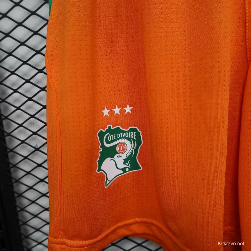 2026 Player Version Ivory Coast Orange with Green Side Panels Shorts