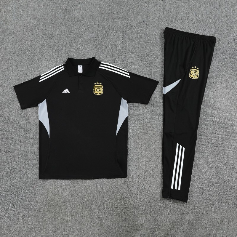 26/27  Argentina Black Polo Training Shirt + Long Pants Tracksuit