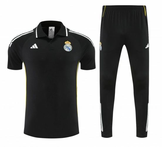 26/27 Real Madrid Black Polo Training Shirt + Long Pants Tracksuit