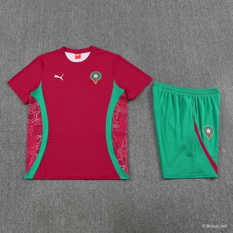 26/27 Morocco Red Short Sleeve+Green Soccer Shorts