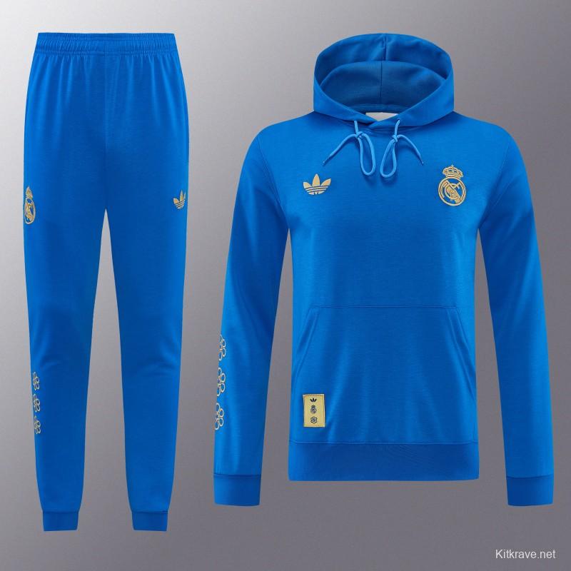 26/27 Real Madrid Royal Blue Pullover Hooded Tracksuit + Long Pants