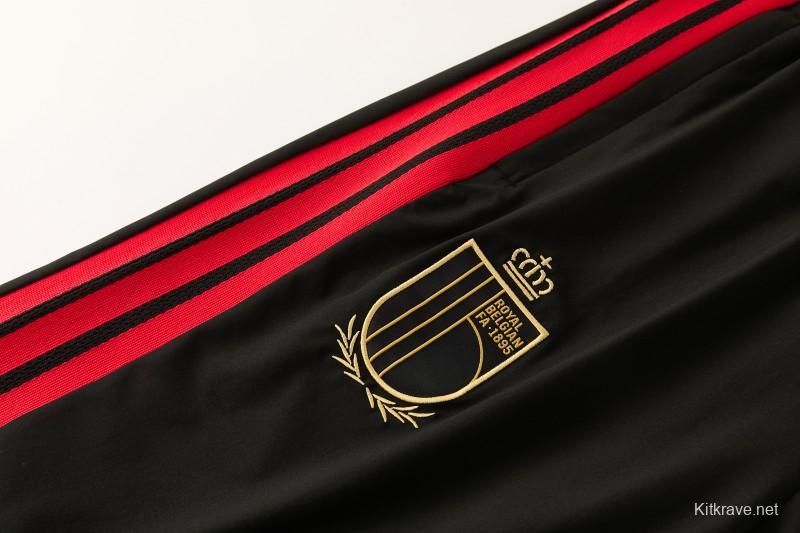 26/27 Belgium  Black Full Zipper Hooded Jacket Tracksuit + Long Pants