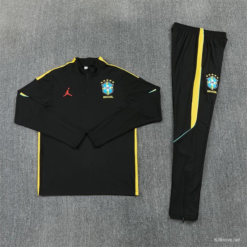 2026 Brazil Black & Yellow Half Zipper Jacket Tracksuit + Long Pants