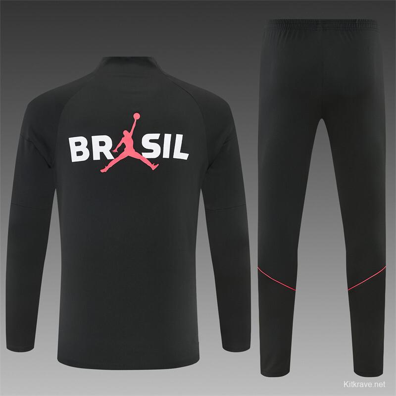 26/27 Brazil Black & Red Half Zipper Jacket Tracksuit + Long Pants
