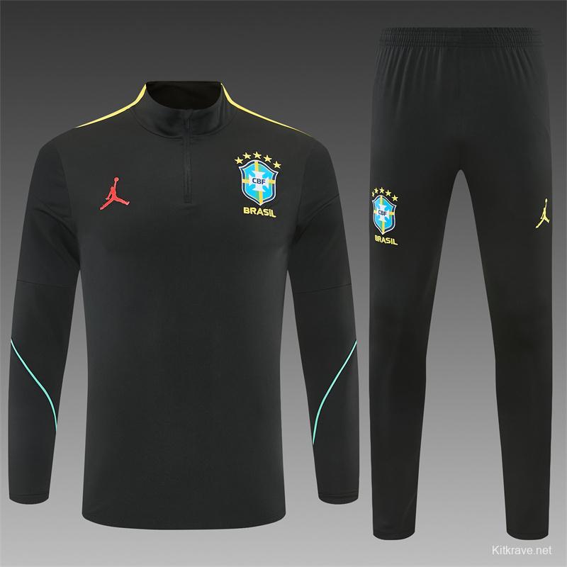 2026 Brazil Black & Yellow Half Zipper Jacket Tracksuit + Long Pants