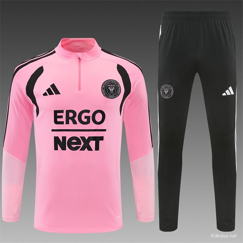 2026 Inter Miami CF Pink  Half Zipper Jacket Tracksuit + Black Long Pants