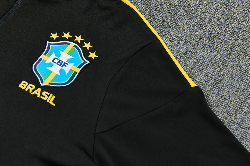2026 Brazil Black & Yellow Half Zipper Jacket Tracksuit + Long Pants