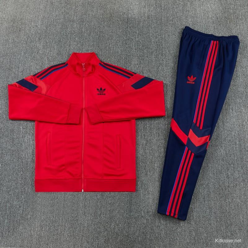 2026/27 Adidas Originals Red  Full Zipper Jacket Tracksuit + Navy Blue Long Pants