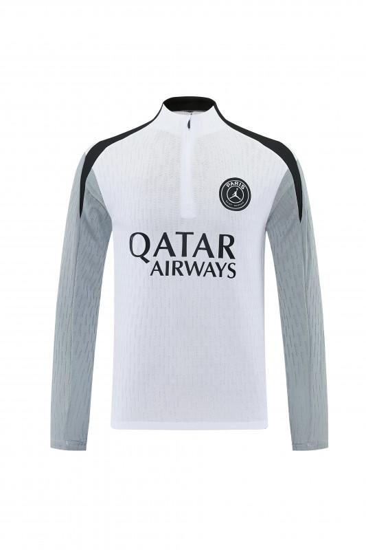 2026/27 Paris Saint-Germain White  Half Zipper Jacket Tracksuit + Light Grey Long Pants