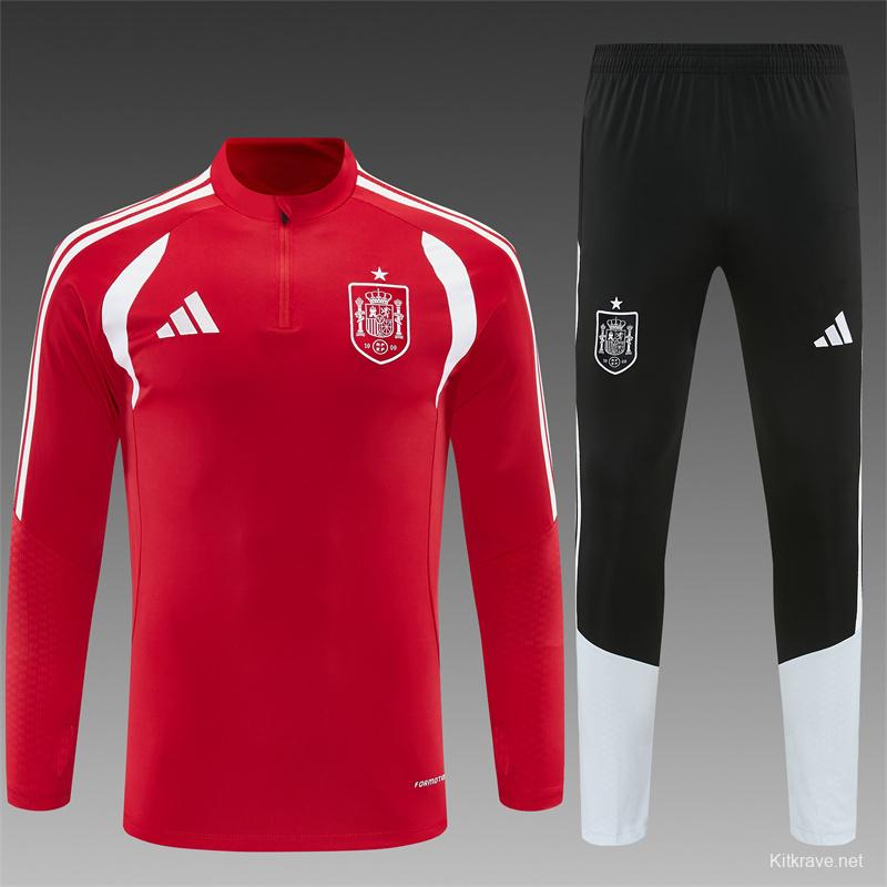 2026 Spain Red Half Zipper Jacket Tracksuit + Long Pants