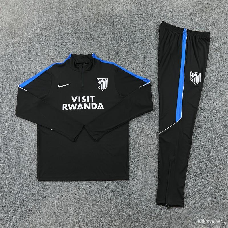 2026 Atletico Madrid Black Half Zipper Jacket Tracksuit + Long Pants