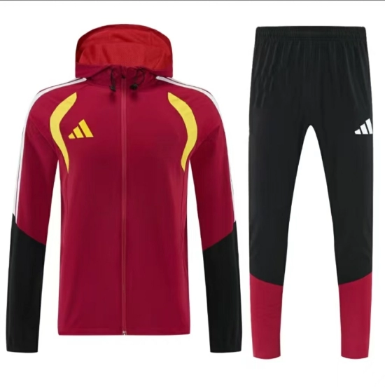 26/27 Adidas Red&Black  Full Zipper Hooded  Windbreaker  Jacket Tracksuit + Long Pants