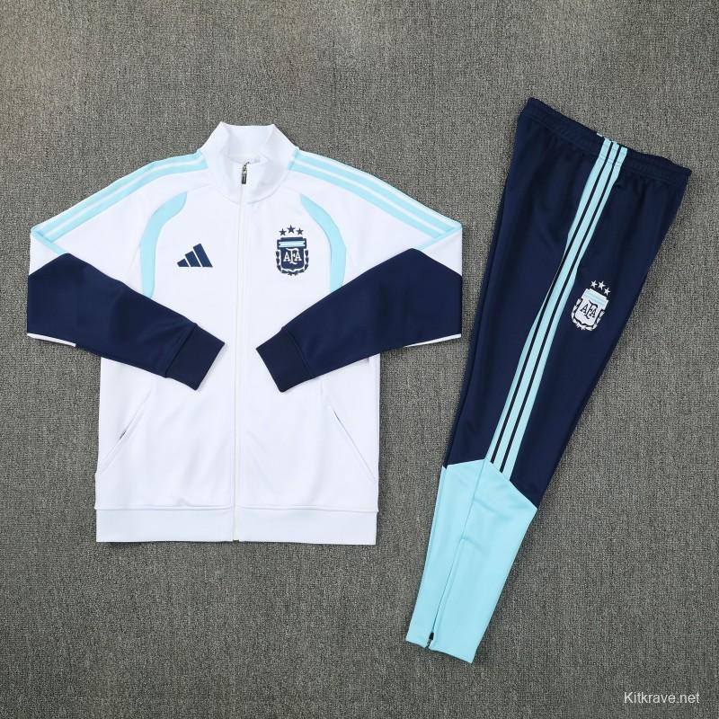 26/27 Argentina White & Navy Blue Zipper Jacket Tracksuit + Long Pants