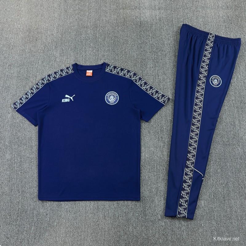 26/27 Manchester City Navy Blue  Short Sleeve Tracksuit + Long Pants