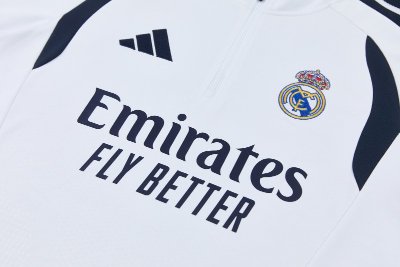 26/27 Real Madrid  White  Half Zipper Jacket Tracksuit + Long Pants