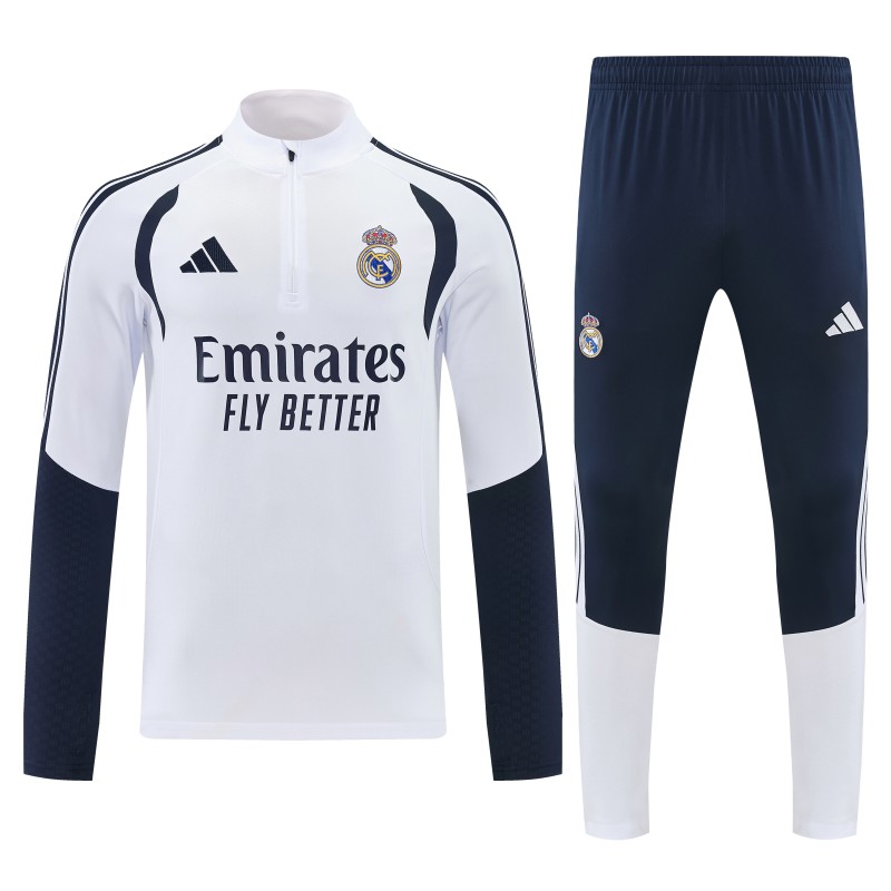 26/27 Real Madrid  White  Half Zipper Jacket Tracksuit + Long Pants