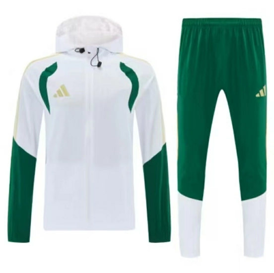 26/27 Adidas White&Navy Green Full Zipper Hooded  Windbreaker  Jacket Tracksuit + Long Pants