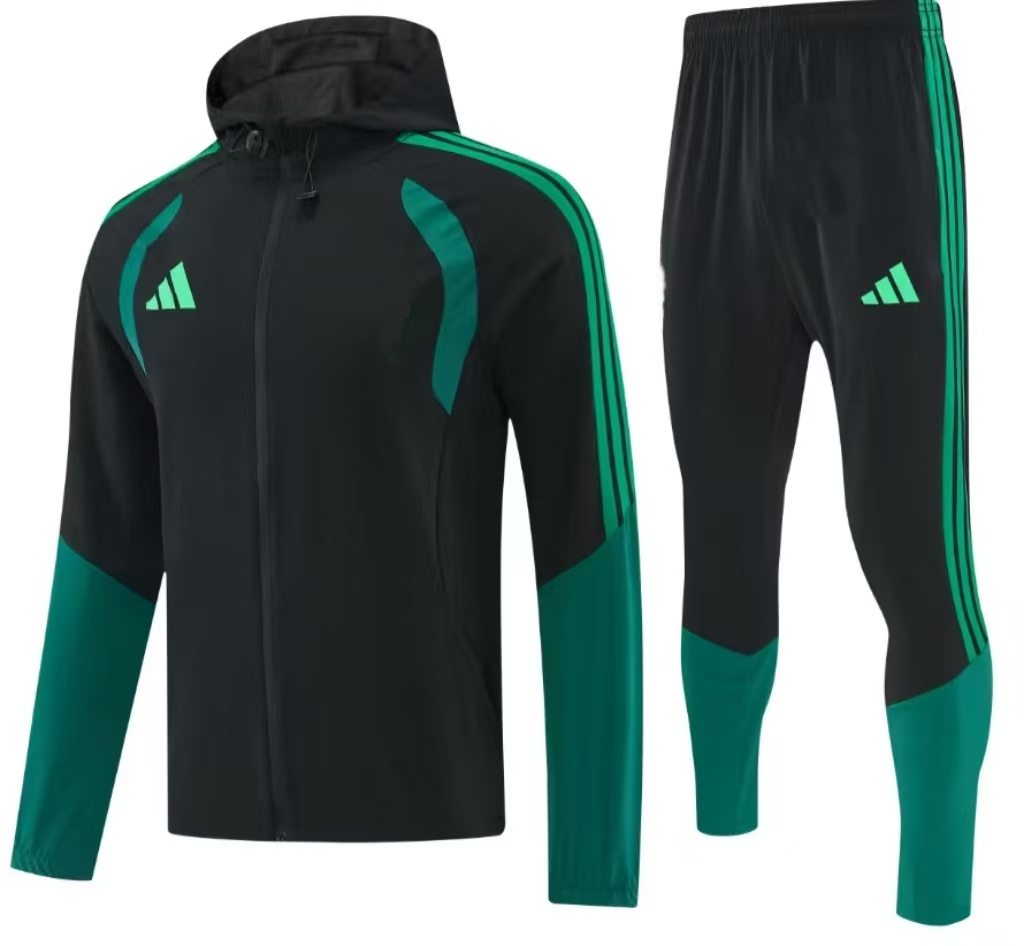 26/27 Adidas  Black Full Zipper Hooded  Windbreaker   Jacket Tracksuit + Long Pants