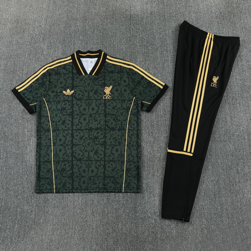 26/27 Liverpool Dark Green  Short Sleeve Tracksuit +  Black Long Pants