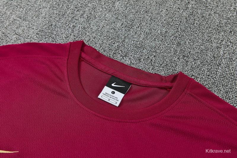 26/27 FC Barcelona Burgundy Red  Short Sleeve + Navy Blue Soccer Shorts