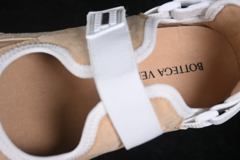 Bottega Veneta Orbit Flash Suede Round-Toe Mary Jane Flat Shoes with Hook-and-Loop Strap in Straw Yellow and Mist Grey - AJE5
