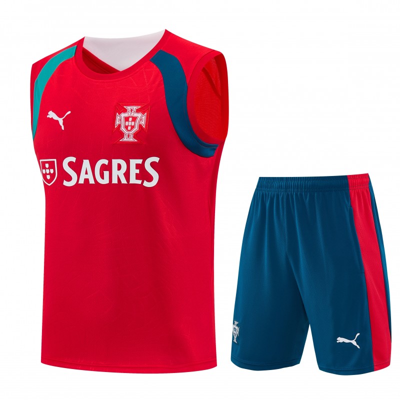26/27 Portugal Red & Navy Blue Sleeveless Training Vest +Shorts Set