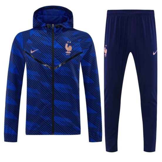 2026 France Navy Blue Full Zipper Hooded Jacket Tracksuit + Long Pants