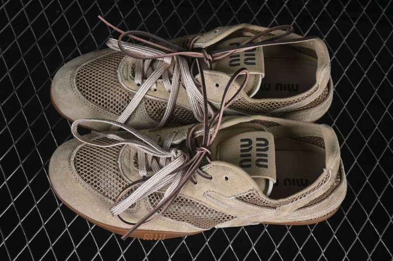 Miu Miu Gymnasium Multifaceted Lace-Up Mesh Round-Toe German Army Trainer Sneakers - SS26 Runway