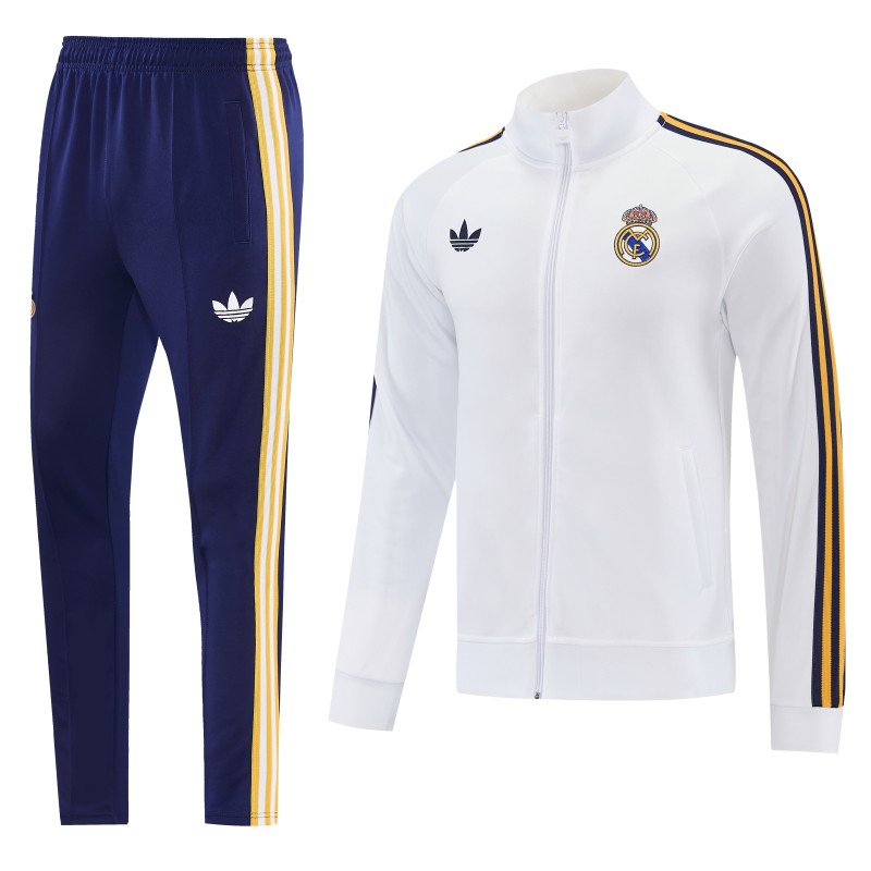 26/27 Real Madrid White Full Zipper Jacket Tracksuit + Long Pants