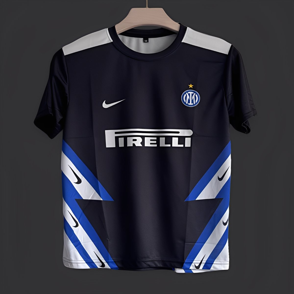 5/26 Inter Milan Black with Blue White Diagonal Stripes Jersey