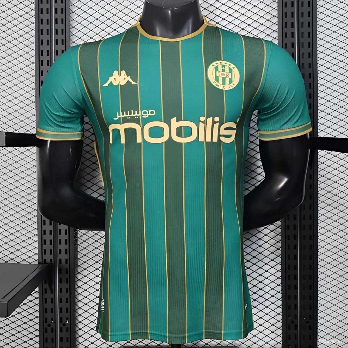 25/26 Player Version  JS Kabylie Home Green Yellow Vertical Stripes Jersey