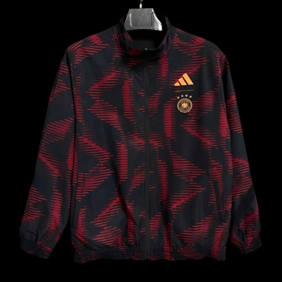 2025 Germany Black with Red Geometric Pattern Full Zipper Windbreaker