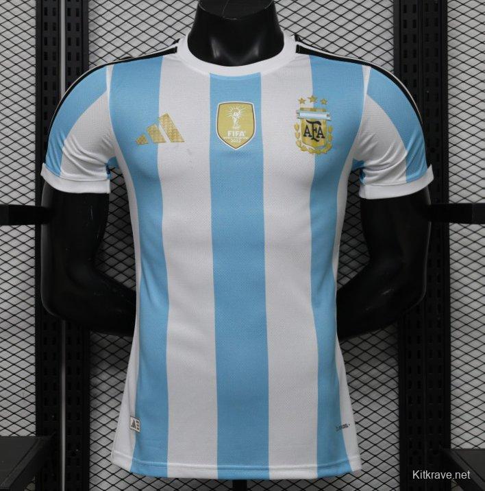 Player Version 2027 Argentina Home White & Light Blue Stripes with FIFA World Cup Champion Badge Jersey