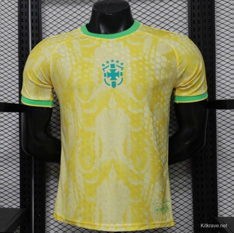 Player Version 2026 Brazil  Yellow with Abstract Feather Pattern Home Jersey