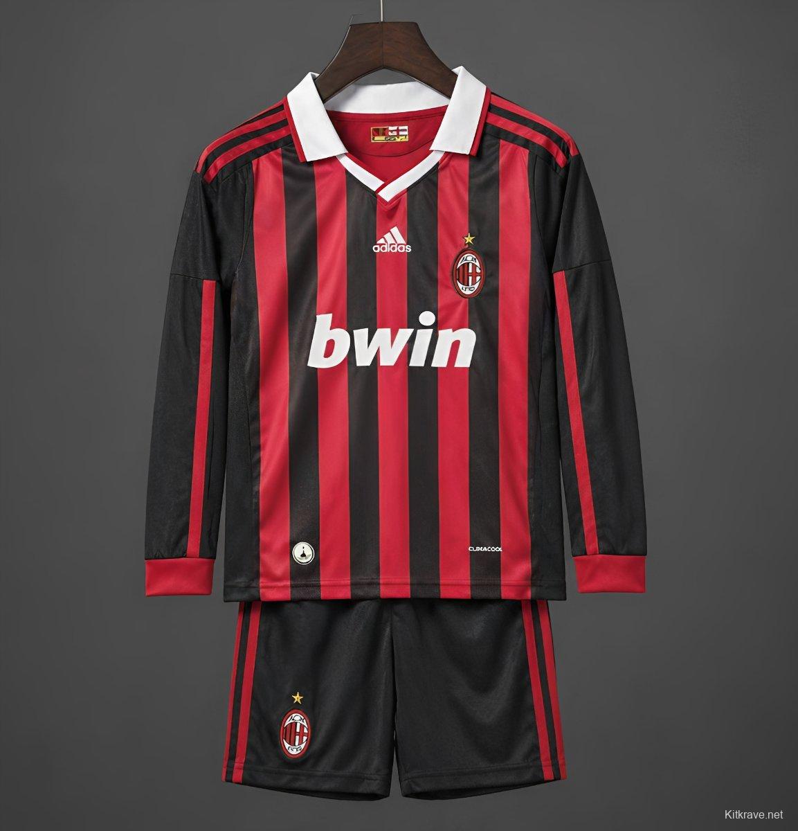 Retro 09/10 Kids AC Milan Home Long Sleeve Jersey