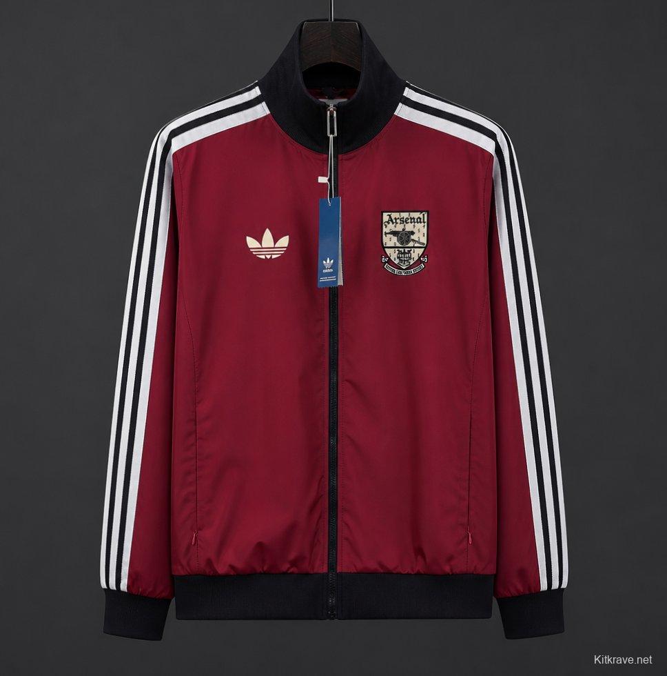 26/27 Arsenal Track Jacket Burgundy Black Full Zipper Windbreaker