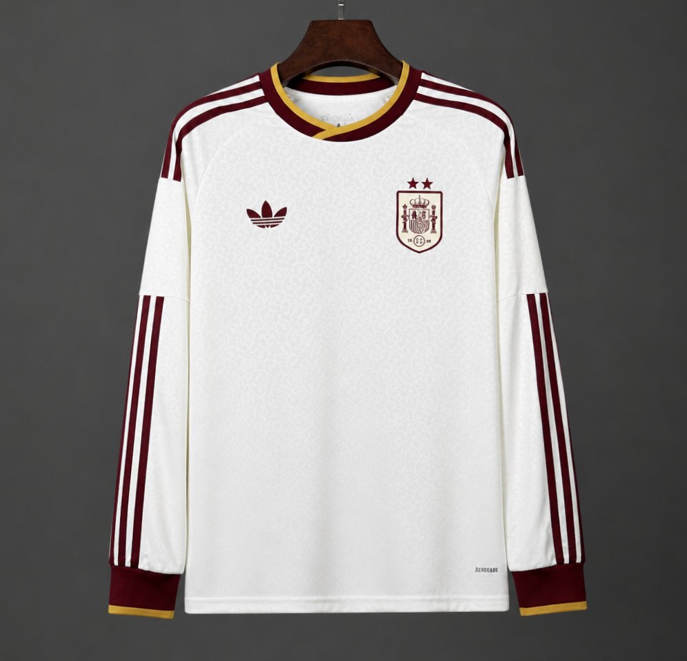 2 Star 2026 Spain Away White Long Sleeve Jersey With Champion Patch